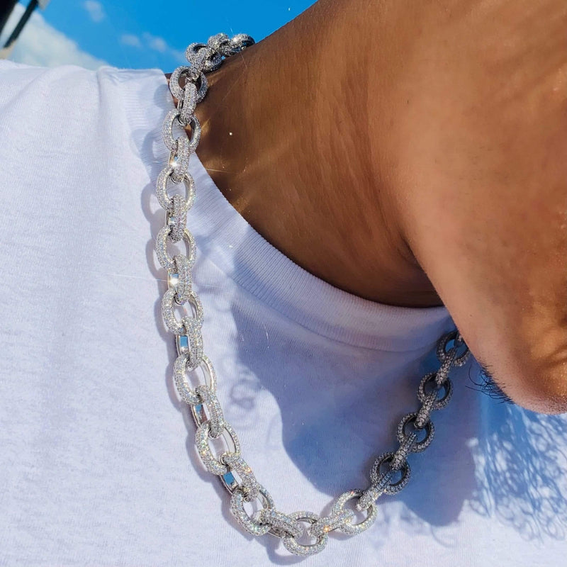Adamans 18" 15mm Rolo Link Chain - White Gold