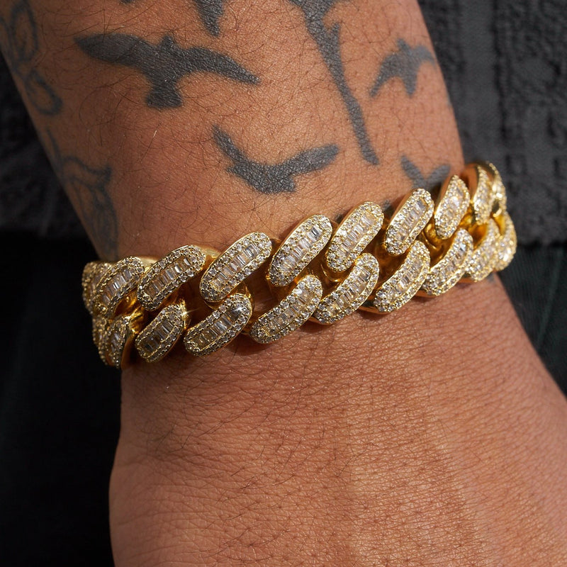 20mm Cuban Baguette Bracelet - Gold