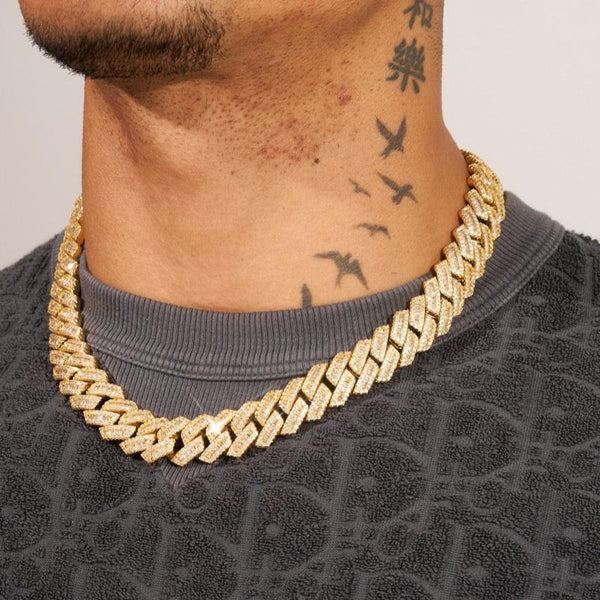 17MM BAGUETTE PRONG LINK CHAIN - GOLD