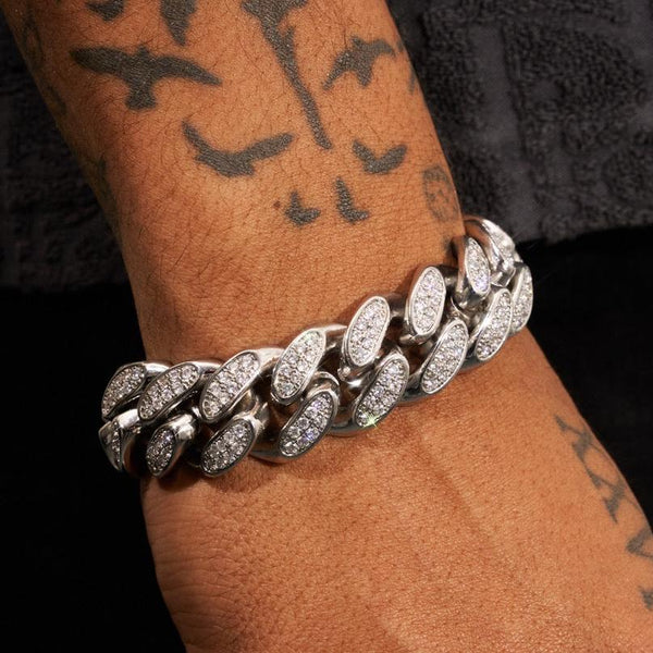 19mm Cuban Bracelet - White Gold