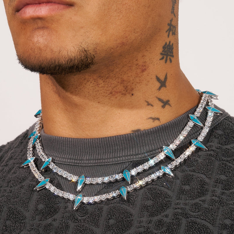 5mm BLUE PAVE SPIKE TENNIS CHAIN - WHITE GOLD - Adamans - 