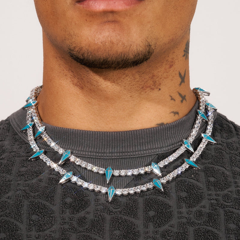 5mm BLUE PAVE SPIKE TENNIS CHAIN - WHITE GOLD - Adamans - 