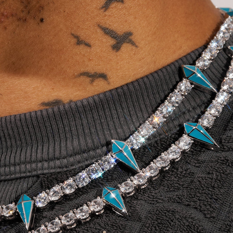 5mm BLUE PAVE SPIKE TENNIS CHAIN - WHITE GOLD - Adamans - 