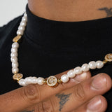 5mm Iced Smiley Face Pearl Necklace - Gold - Adamans - 