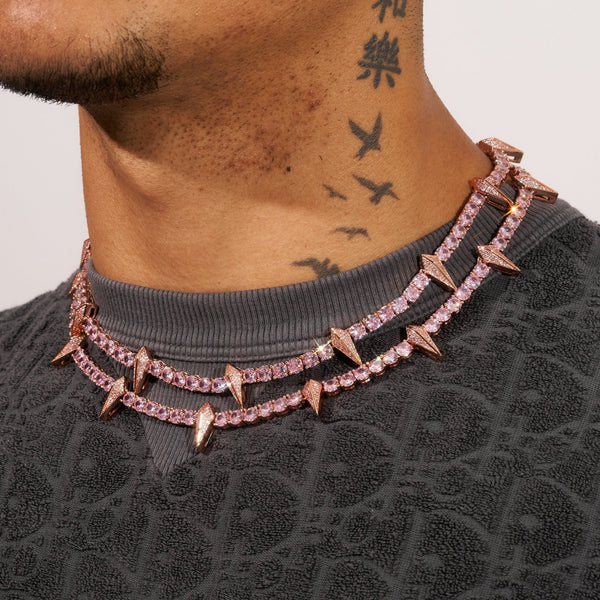 5mm PAVE SPIKE TENNIS CHAIN - PINK - Adamans - 