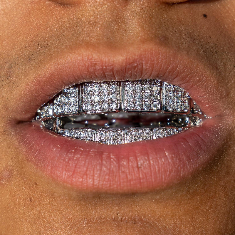 6 Tooth Thang Iced Grillz - White Gold - Adamans