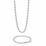 Adamans 18" / 7" 6MM Rope Chain + Bracelet - White Gold