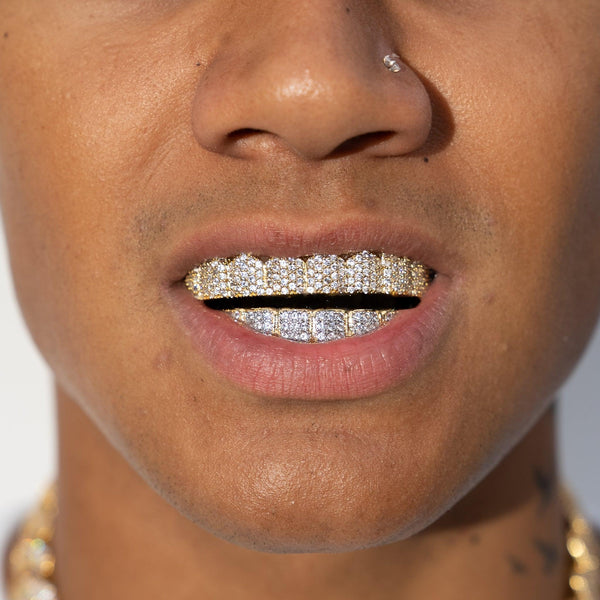 8 Tooth Standard Iced Grillz - Gold