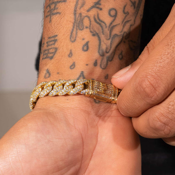 8mm Iced Cuban Link Bracelet - Gold