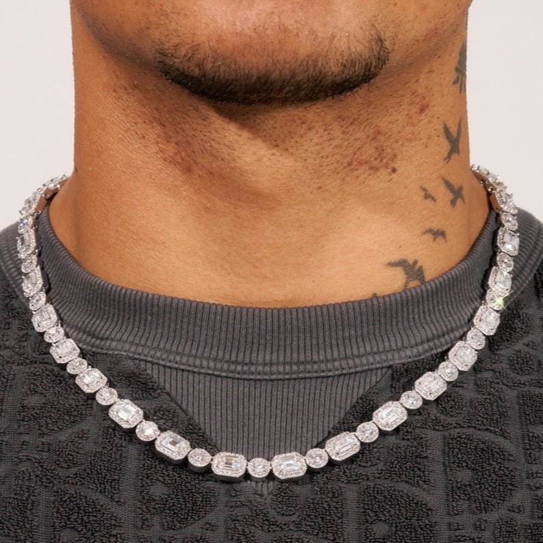 9mm Clustered Tennis Chain - White Gold - Adamans - 