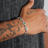 9mm GREEN CENTRE STONE LINK BRACELET - WHITE GOLD - Adamans - 