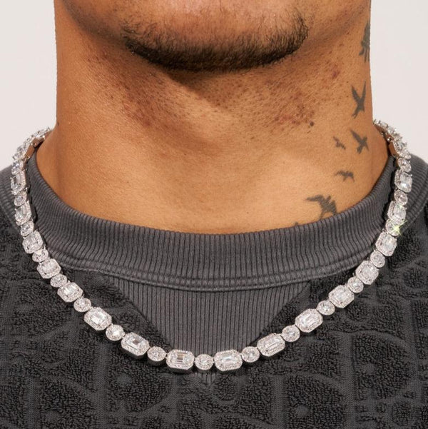 9mm Clustered Tennis Chain - White Gold