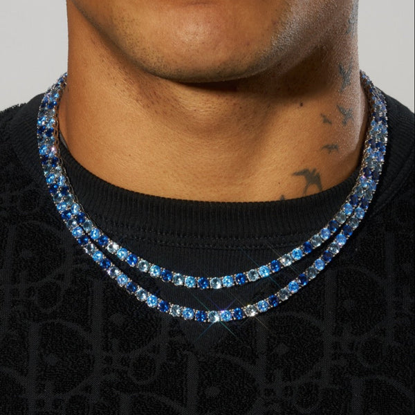 5mm Tri-Blue Diamond Tennis Chain - White Gold