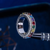 Multi-Colored Gemstone Rotating Ring - 925 Silver