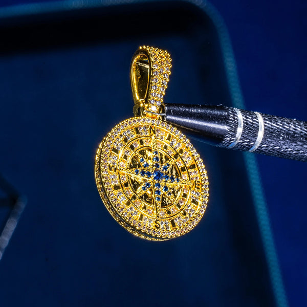 Iced Compass Pendant - Gold