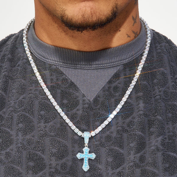 Iced Blue Celtic Cross Pendant - White Gold