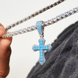 Iced Blue Celtic Cross Pendant - White Gold