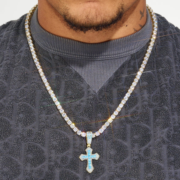 Iced Blue Celtic Cross Pendant - Gold