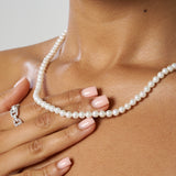 5mm Iced Paper Clip Pearl Necklace - White Gold