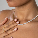 4mm Half Pearl & Cable Necklace - Gold