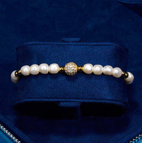 5mm Iced Beaded Pearl BRACELET - Gold