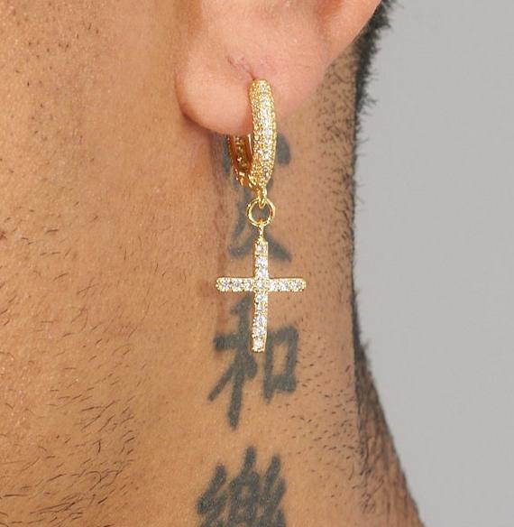 Iced Cross Earrings - Gold