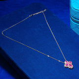 Pink Gemstone Four Leaf Clover Adjustable Necklace- White Gold