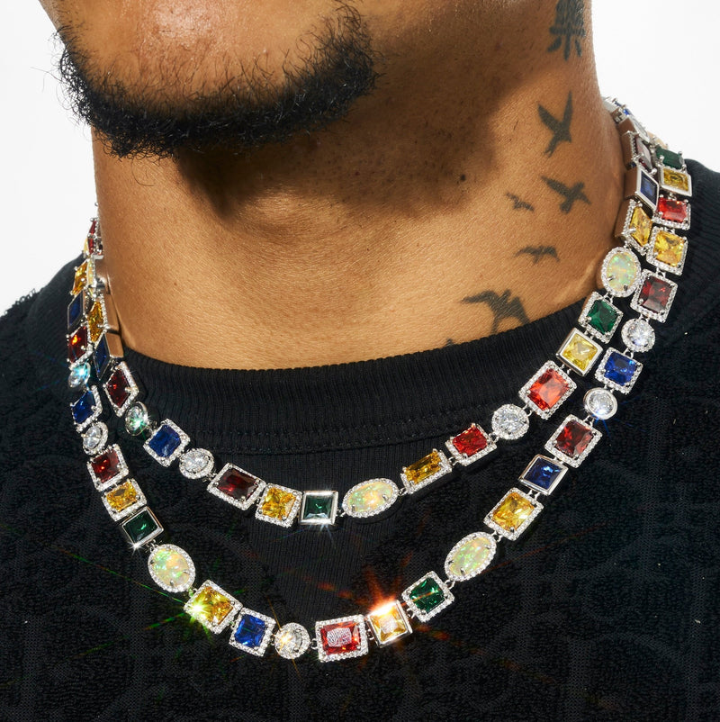 10MM Multi Gemstone Chain - White Gold