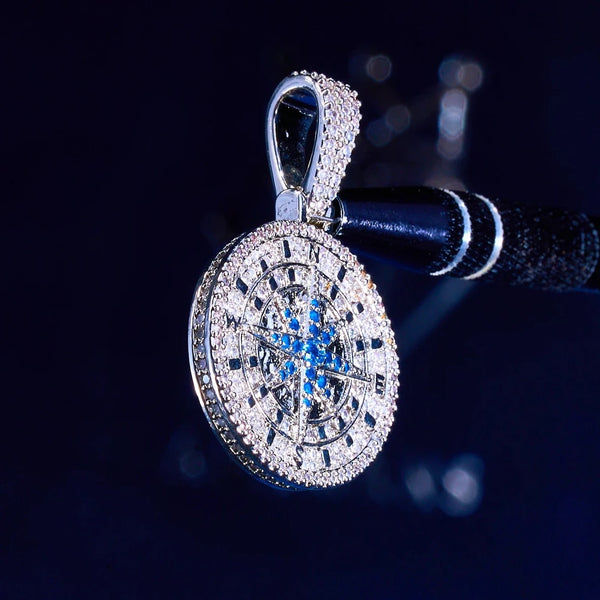 Iced Compass Pendant - White Gold