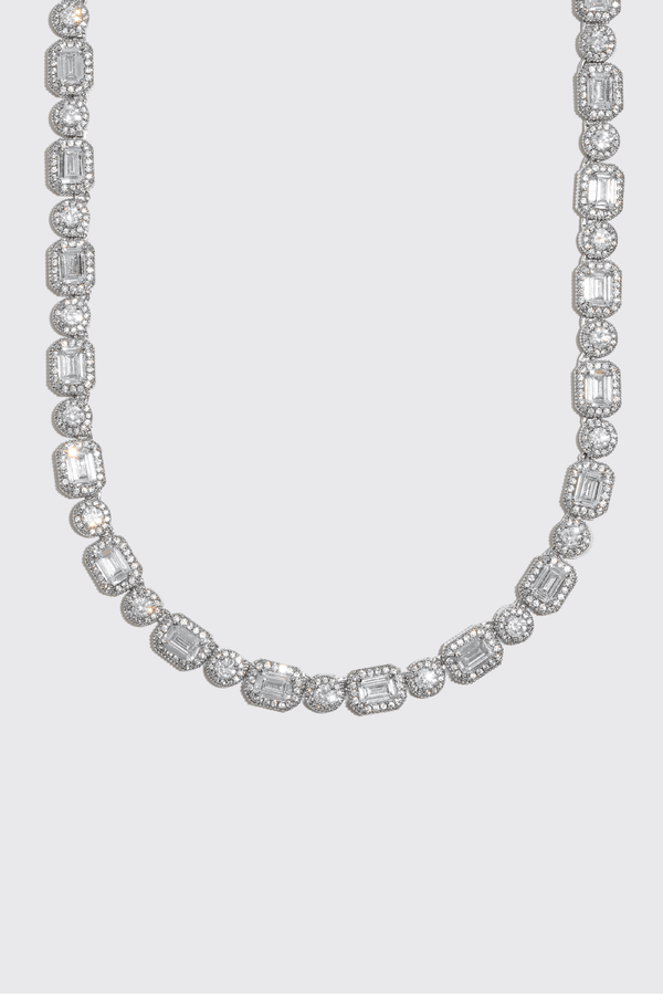 9mm Clustered Tennis Chain - White Gold