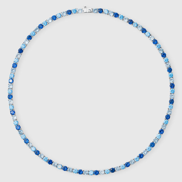 5mm Moissanite Tri-Blue Diamond Tennis Chain - 925 Silver - D Colour - VVS1
