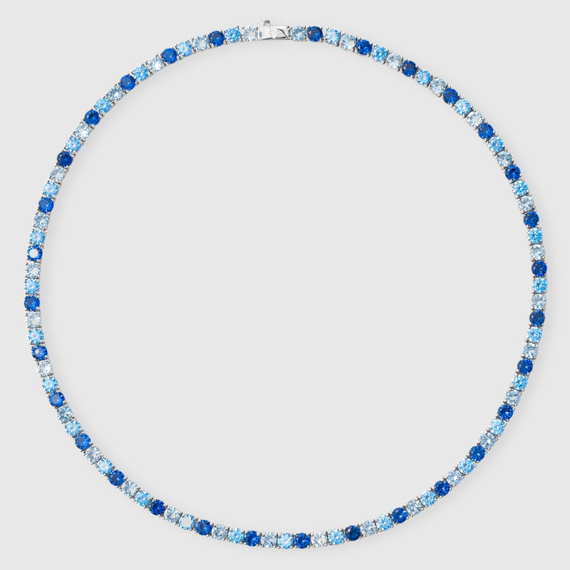 5mm Tri-Blue Diamond Tennis Chain - White Gold