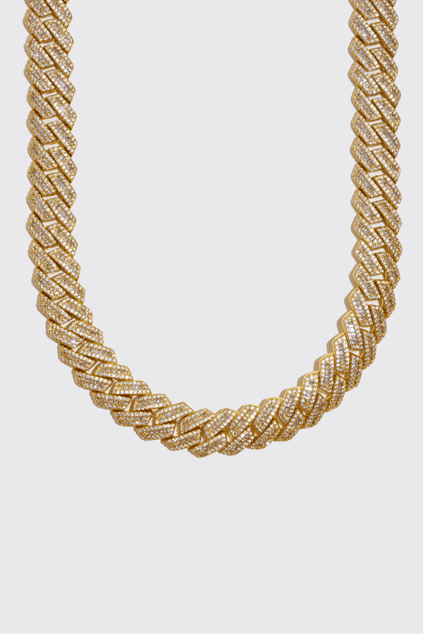 14mm Baguette Prong Link Chain - Gold