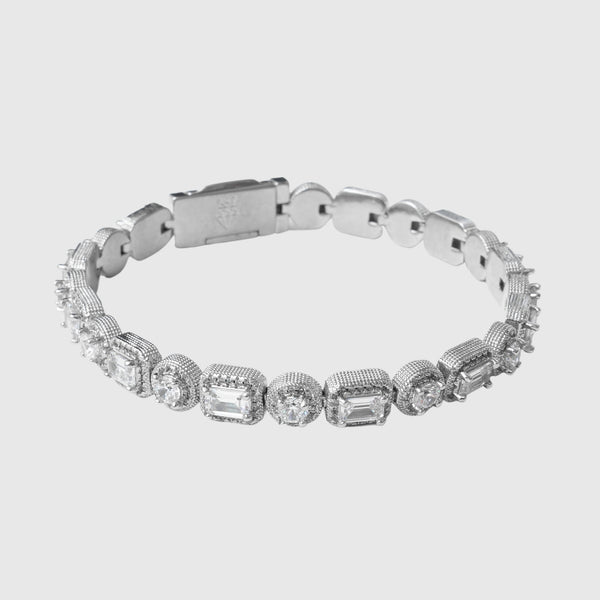 9mm Clustered Tennis Bracelet - White Gold