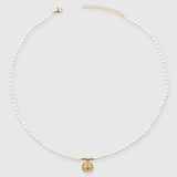 5mm Compass Motif Pearl Necklace - Gold