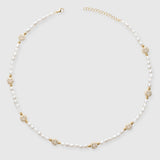 5mm Iced Smiley Face Pearl Necklace - Gold