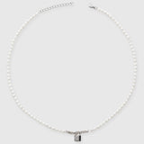 5mm Micro Lock Motif Pearl Necklace - White Gold