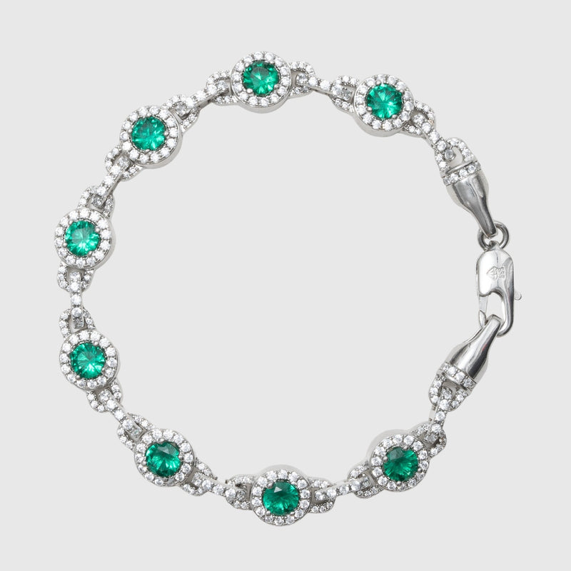 9mm GREEN CENTRE STONE LINK BRACELET - WHITE GOLD