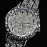 Adamans Arabic Dial Diamond Simulant Watch - Silver