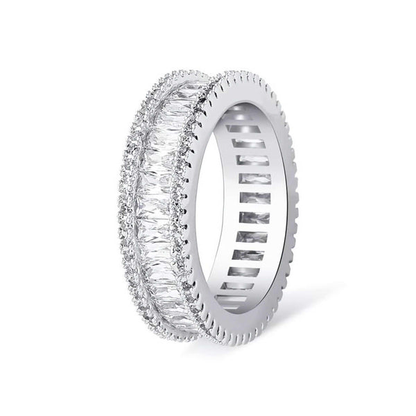 Adamans 7 Baguette Prong Band Ring - White Gold