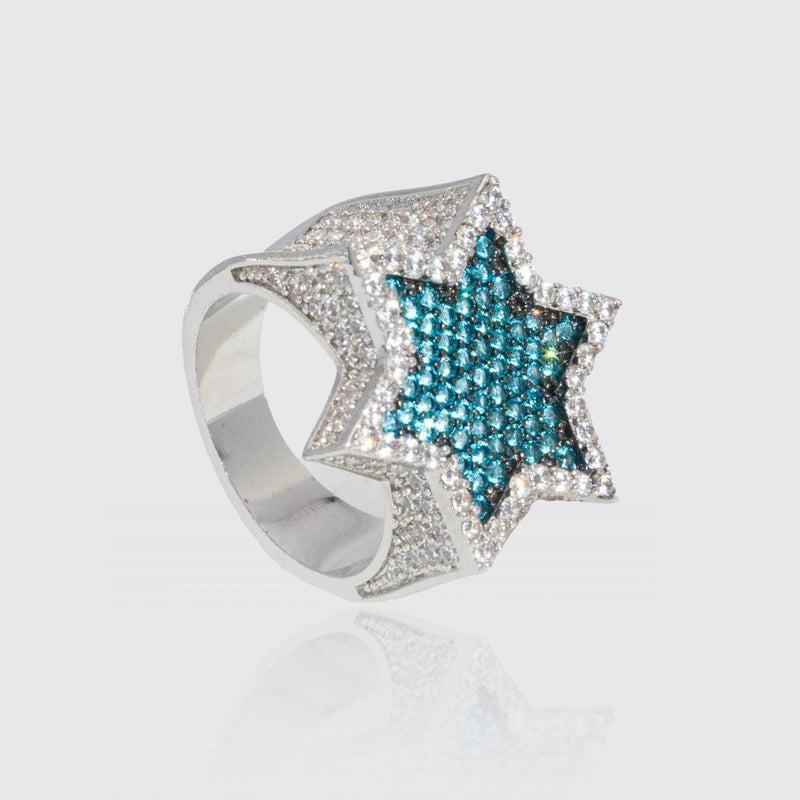 Blue Iced Star Ring - White Gold