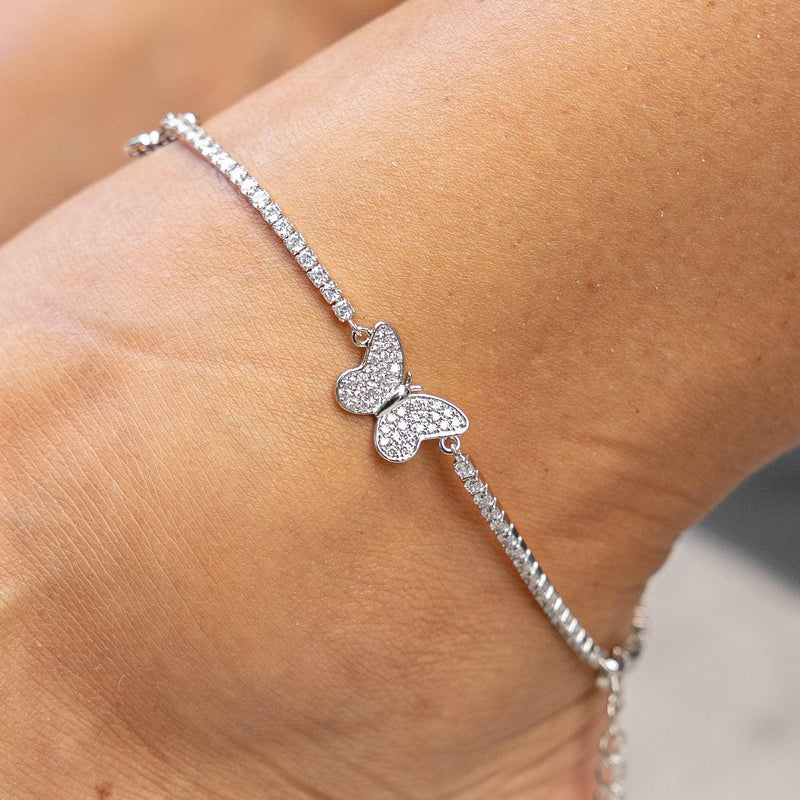 Butterfly Anklet - White Gold - Adamans