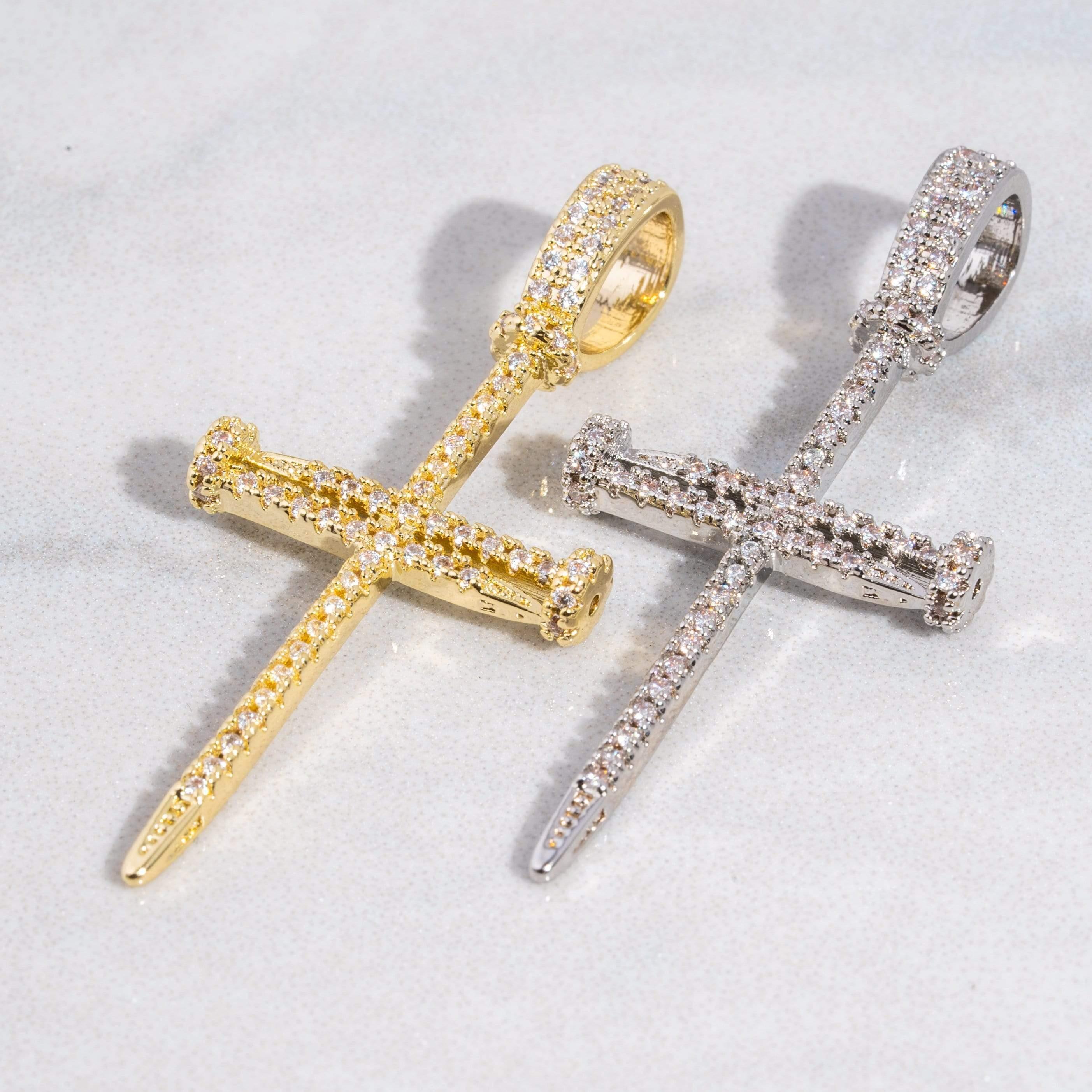 Diamond Nail Cross Pendant - White Gold – Adamans