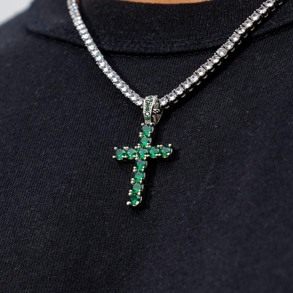 Emerald Cross Pendant - Green - Adamans