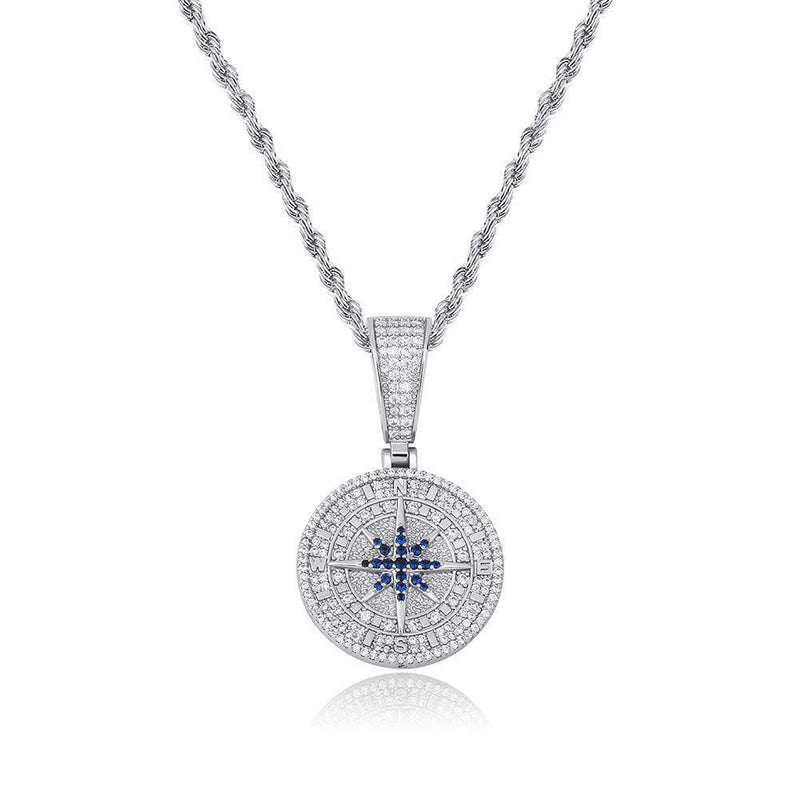 Adamans No Chain Iced Compass Pendant - White Gold