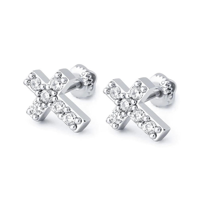 Adamans Mini Cross Earrings - 925 Silver