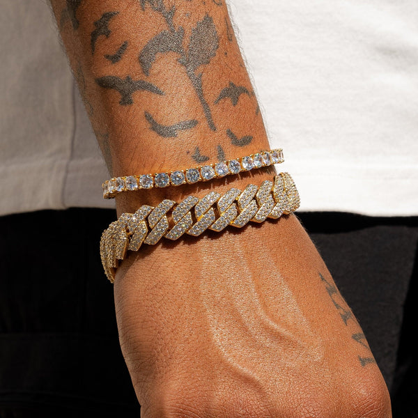 Monaco Link + Tennis Bracelet Bundle - Gold