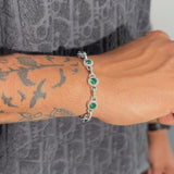 9mm GREEN CENTRE STONE LINK BRACELET - WHITE GOLD