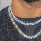 8MM Blue Opal Classic Cuban Chain - White Gold