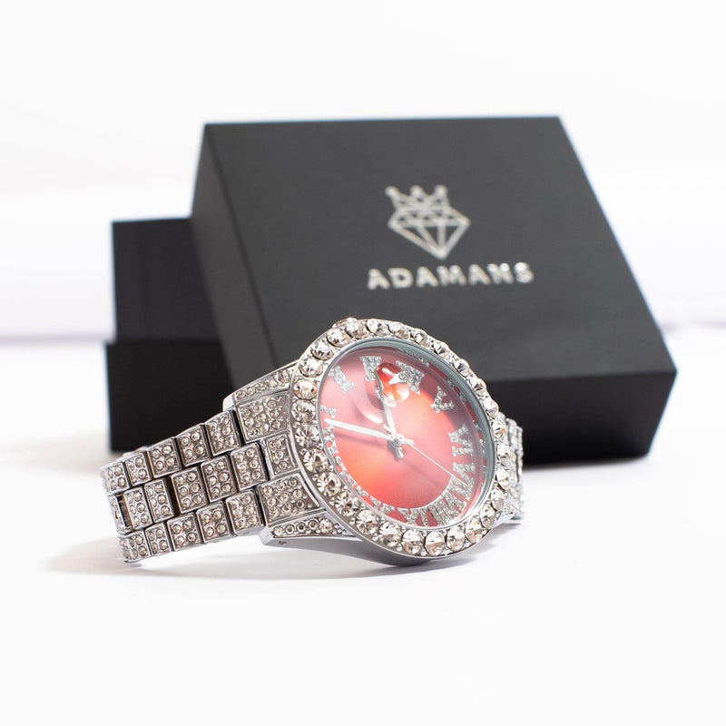Ruby Numeral Dial Diamond Simulant Watch - Silver - Adamans